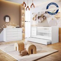 Quarto de Bebê Cômoda com Fraldário Berço Multifuncional com Colchão Cléo Branco Carolina Baby