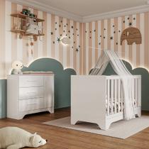 Quarto de Bebê Cômoda e Berço 3 em 1 100 MDF Popy Móveis Peroba