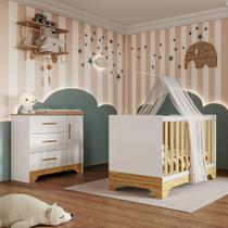 Quarto de Bebê Cômoda e Berço 3 em 1 100 MDF Popy Móveis Peroba