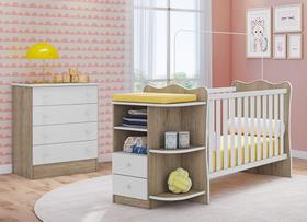 Quarto De Bebê Cômoda e Berço Com Trocador Doce Sonho Carvalho Branco - Qmovi