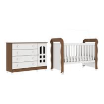 Quarto de Bebê Cômoda Infantil com Fraldário Gran Selena Berço Mini Cama Mirelle Branco Amadeirado Carolina Baby