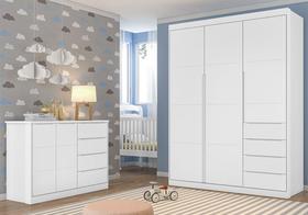 Quarto de Bebê Cômoda Infantil Diamante e Guarda Roupa Infantil Melissa Retrô 100% MDF Cor Branco - Phoenix Baby