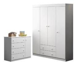 Quarto De Bebe Cômoda Sapateira E Guarda Roupa 4 Portas Mdf