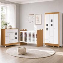Quarto de Bebê Completo 100% MDF Berço Guarda-Roupa 3 Portas Ternura Marrom/Branco Amadeirado Quarto de Bebê Completo 100% MDF Berço Guarda-Roupa 3 Portas Ternura Marrom/Branco Amadeirado