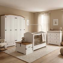 Quarto de Bebê Completo 100% MDF com Guarda Roupa Cômoda Berço e Baú Smile Bege Creme/Carvalho Quarto de Bebê Completo 100% MDF com Guarda Roupa Cômoda Berço e Baú Smile Bege Creme/Carvalho