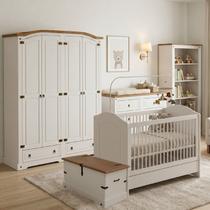 Quarto de Bebê Completo 100% MDF com Guarda Roupa Cômoda Berço Estante e Baú Smile Bege Creme/Carval Quarto de Bebê Completo 100% MDF com Guarda Roupa Cômoda Berço Estante e Baú Smile Bege Creme/Carval