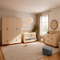 Quarto de Bebê Completo 3 Pçs Berço Cômoda Sapateira e Guarda-Roupa 4 Portas Quarto de Bebê Completo 3 Pçs Berço Cômoda Sapateira e Guarda-Roupa 4 Portas