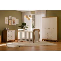 Quarto de Bebê Completo 3 Peças (1GuardaRoupa+1Berço+1Cômoda) QI113 Branco/Amêndoa - Peroba