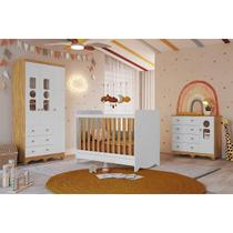 Quarto de Bebê Completo 3 Peças (1GuardaRoupa+1Berço+1Cômoda) QI124 Branco/Amendoa - Peroba Quarto de Bebê Completo 3 Peças (1GuardaRoupa+1Berço+1Cômoda) QI124 Branco/Amendoa - Peroba