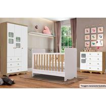 Quarto de Bebê Completo 3 Peças (1GuardaRoupa+1Berço+1Cômoda) QI126 Branco/Amendoa - Peroba