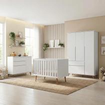 Quarto de Bebê Completo 3 Peças Berço Minicama 2 em 1, Cômoda e Guarda-Roupa Retrô 100% MDF Melinda Quarto de Bebê Completo 3 Peças Berço Minicama 2 em 1, Cômoda e Guarda-Roupa Retrô 100% MDF Melinda