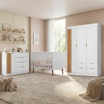 Quarto de Bebê Completo 3 Peças com Berço, Guarda-Roupa e Cômoda 100% MDF Ayla Branco