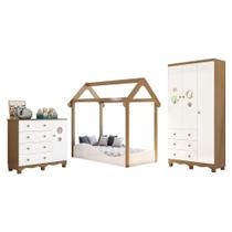 Quarto de Bebê Completo 3 peças Peroba Bolinha e Uli - Branco/Carvalho