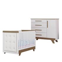 Quarto de Bebê Completo 3 peças Peroba Retrô com Capitonê - Branco/Carvalho