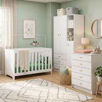 Quarto de Bebê Completo Aconchego 3 Peças Berço 3 em 1 Guarda Roupa e Cômoda Ditália Móveis