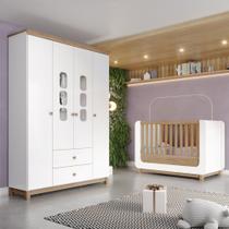 Quarto de Bebê Completo Aconchego 4 Portas 2 Gavetas com Vidro Branco/Jequitibá - Henn