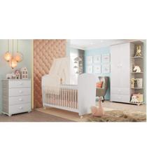 Quarto de Bebê Completo Algodão Doce com Guarda Roupa 2 Portas, Cômoda e Berço Espresso Móveis Fresno/Branco