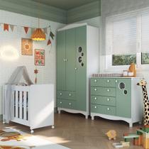 Quarto de Bebê Completo Aquarela 4 em 1 com Colchão Carvalho Verde/Branco - Pnr Móveis