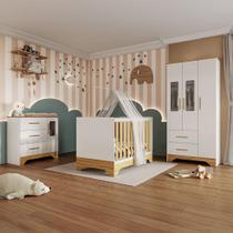 Quarto de Bebê Completo Ariel 100% Mdf 4 Portas 5 Gavetas Branco/Amêndoa - Pnr Móveis