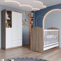 Quarto de Bebê Completo Bala de Menta 3 Portas 2 Gavetas Rústico/Branco - Henn