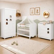 Quarto de Bebê Completo Berço 100% MDF com Guarda-Roupa 3 Portas Nuvem Branco Quarto de Bebê Completo Berço 100% MDF com Guarda-Roupa 3 Portas Nuvem Branco