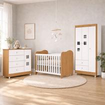 Quarto de Bebê Completo Berço 100% MDF com Guarda-Roupa 3 Portas Nuvem Marrom/Branco Amadeirado Quarto de Bebê Completo Berço 100% MDF com Guarda-Roupa 3 Portas Nuvem Marrom/Branco Amadeirado