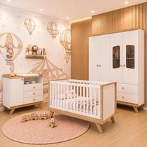 Quarto de Bebê Completo Berço 3 em 1 com Guarda Roupa 4 Portas e Cômoda Retrô Theo Espresso Móveis B