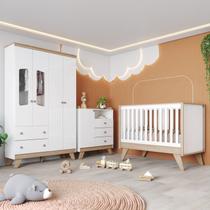 Quarto de Bebê Completo Berço 3 em 1 com Guarda Roupa 4 Portas e Cômoda Retrô Theo Espresso Móveis B Quarto de Bebê Completo Berço 3 em 1 com Guarda Roupa 4 Portas e Cômoda Retrô Theo Espresso Móveis B