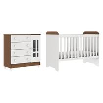 Quarto de Bebê Completo Berço 3 em 1 Cômoda com Porta Fraldário Infantil cor Amadeirado Carolina Baby