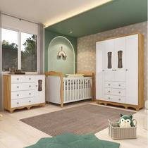 Quarto de Bebê Completo Berço 3 em 1, Cômoda, Guarda Roupa MDF Aurora Espresso Móveis Branco/Amêndoa Quarto de Bebê Completo Berço 3 em 1, Cômoda, Guarda Roupa MDF Aurora Espresso Móveis Branco/Amêndoa