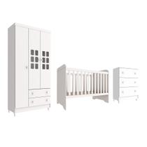 Quarto de Bebê Completo Berço 3 em 1 Gabriele Guarda Roupa 3 Portas Cômoda Gaveteiro Infantil Branco Carolina Baby