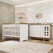 Quarto de Bebê Completo Berço 3 em 1 Gabrielle Cômoda com Porta Fraldario Infantil Amadeirado Carolina Baby