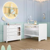 Quarto de Bebê Completo Berço 3 em 1 Gabrielle Cômoda com Porta Fraldario Infantil Branco Carolina Baby