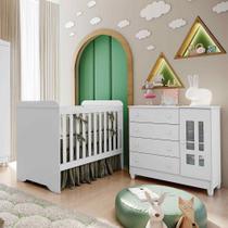 Quarto de Bebê Completo Berço 3 em 1 Gabrielle Cômoda com Porta Fraldario Infantil Branco Carolina Baby