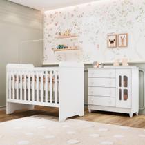 Quarto de Bebê Completo Berço 3 em 1 Gabrielle Cômoda com Porta Fraldario Infantil Branco Carolina Baby