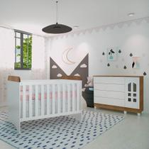 Quarto de Bebê Completo Berço 3 em 1 Gabrielle Cômoda com Porta Fraldario Infantil cor Amadeirado Carolina Baby