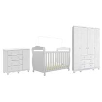 Quarto de Bebê Completo Berço 3 em 1, Guarda-roupa 4 Portas e Cômoda 100% MDF Nina Espresso Móveis