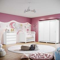 Quarto de Bebê Completo Berço 3 em 1 Guarda Roupa Theo 3 Portas Cômoda Gaveteiro Infantil Branco Carolina Baby