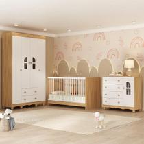 Quarto De Bebê Completo Berço 3 Em 1 P-colchão 130x60cm Aurora Multimóveis MP4552 Madeirado-branco