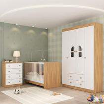 Quarto De Bebê Completo Berço 3 Em 1 Para Colchão 130x60cm Amora Multimóveis MP4553 Madeirado-branco