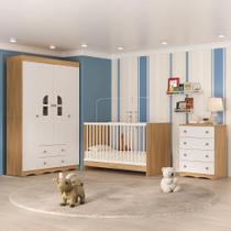 Quarto De Bebê Completo Berço 3 Em 1 Para Colchão 130x60cm Liz Multimóveis MP4555 Madeirado-branco