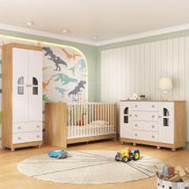 Quarto De Bebê Completo Berço 3 Em 1 Para Colchão 130x60cm Nina Multimóveis MP4562 Madeirado-branco