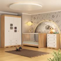 Quarto De Bebê Completo Berço 3 Em 1 Para Colchão 130x60cm Serena Multimóveis MP4523 Madeirado-branco Quarto De Bebê Completo Berço 3 Em 1 Para Colchão 130x60cm Serena Multimóveis MP4523 Madeirado-branco