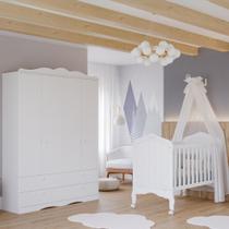 Quarto de Bebê Completo Berço Americano 2 em 1 Provençal Guarda Roupas 4 Gavetas 4 Portas 100% MDF Quarto de Bebê Completo Berço Americano 2 em 1 Provençal Guarda Roupas 4 Gavetas 4 Portas 100% MDF