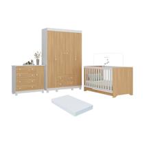 Quarto De Bebê Completo Berço Americano 3 Em 1 Colchão Allegra Multimóveis MP4598 Branco-madeirado