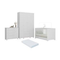Quarto De Bebê Completo Berço Americano 3 Em 1 Colchão Allegra Multimóveis MP4598 Branco