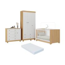 Quarto De Bebê Completo Berço Americano 3 Em 1 Colchão Allegra Multimóveis MP4606 Madeirado-branco