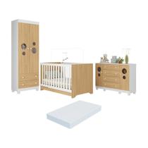 Quarto De Bebê Completo Berço Americano 3 Em 1 Colchão Bombom Multimóveis MP4642 Branco-madeirado Quarto De Bebê Completo Berço Americano 3 Em 1 Colchão Bombom Multimóveis MP4642 Branco-madeirado