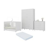 Quarto De Bebê Completo Berço Americano 3 Em 1 Colchão Dengo Multimóveis MP4600 Branco