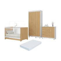 Quarto De Bebê Completo Berço Americano 3 Em 1 Colchão Dengo Multimóveis MP4608 Branco-madeirado